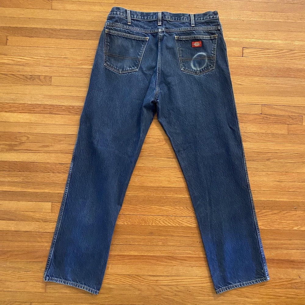 Dickies Jeans Mens 38x34 Blue Denim Straight Leg Workwear 5 Pocket Zip Fly Faded - Picture 11 of 15